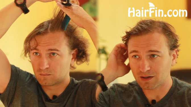Before and after cutting hair evenly at home with HairFin