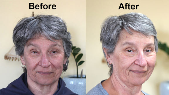 Before and after women's layered haircut cut at home